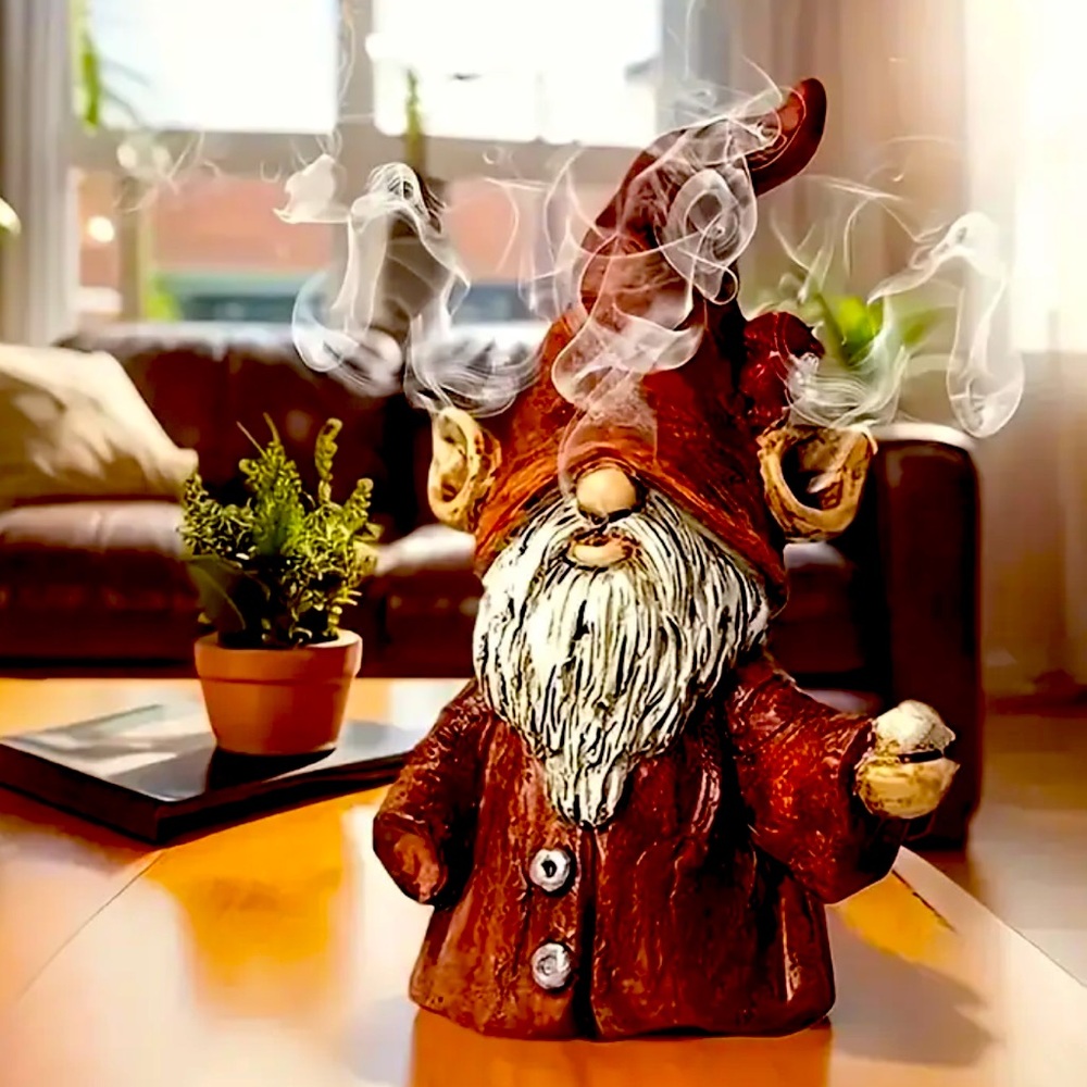 Charming Brown Gnome Incense Holder NWT